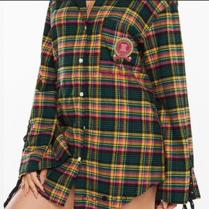 SavageXFenty Tied Up Tartan Plaid Raw Hem Grunge Flannel Pajama Sleep Top Large